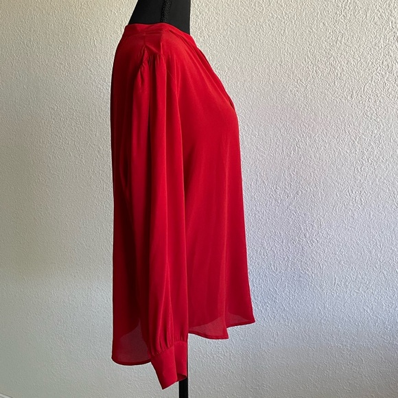 LOFT • Stylish Tie-Neck Bright Red Long Sleeve Pop of Color Blouse - Picture 2 of 8